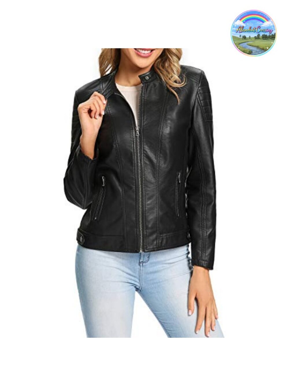 Faux Leather Moto Biker Jacket Quilted Zip Up Women's Coat